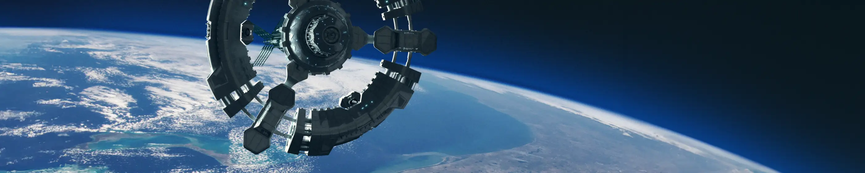 Futuristic space station orbiting Earth